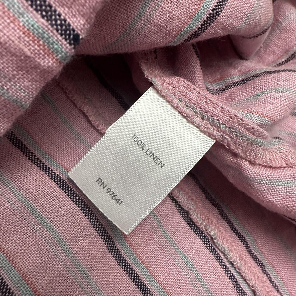 J Jill Love Linen Shirt Womens Large Pink Stripe 100% Linen Tunic Top Boho - Picture 9 of 13